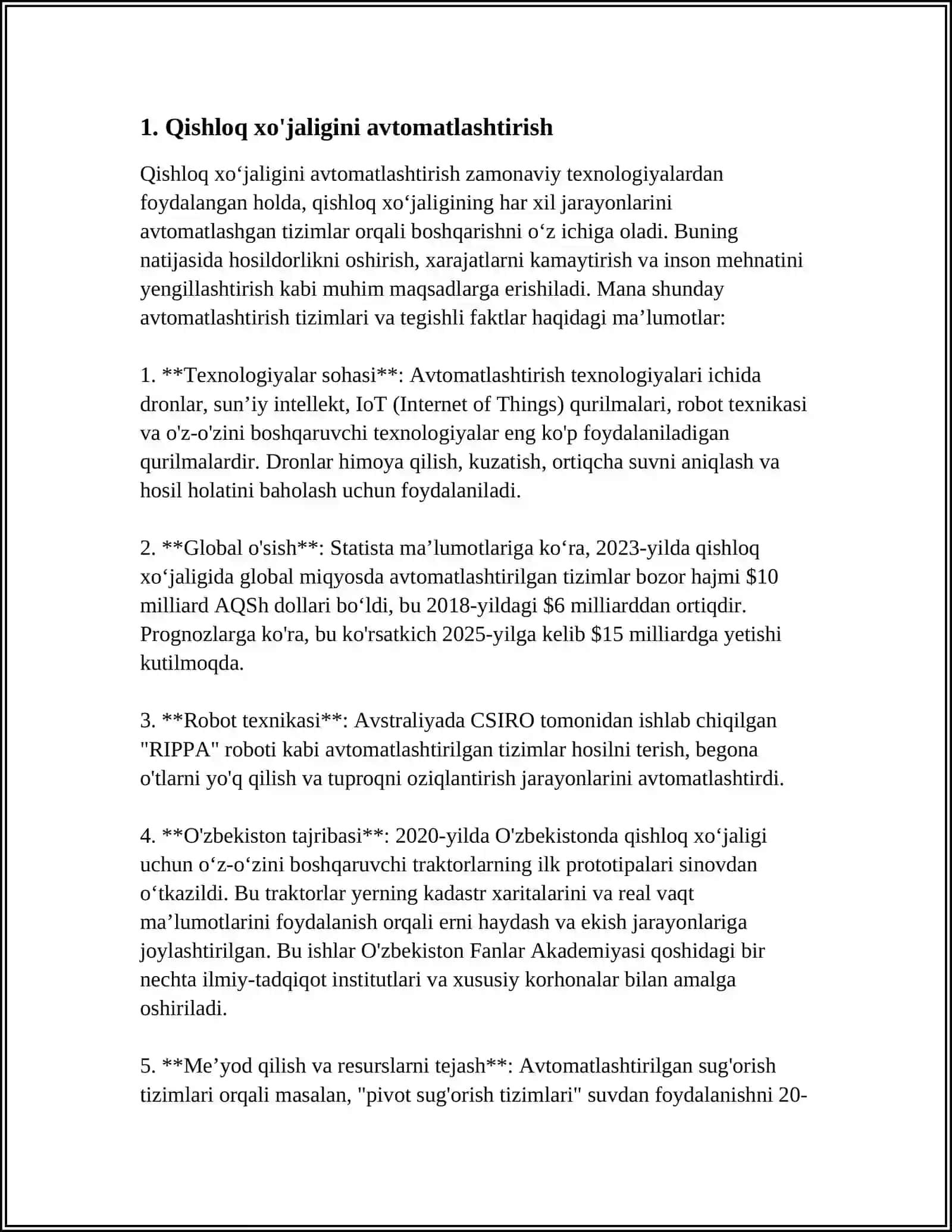 QISHLOQ XOJALIGINI MEXANIZATSIYALASHTIRISH HAQIDA MUSTAQIL ISH 4