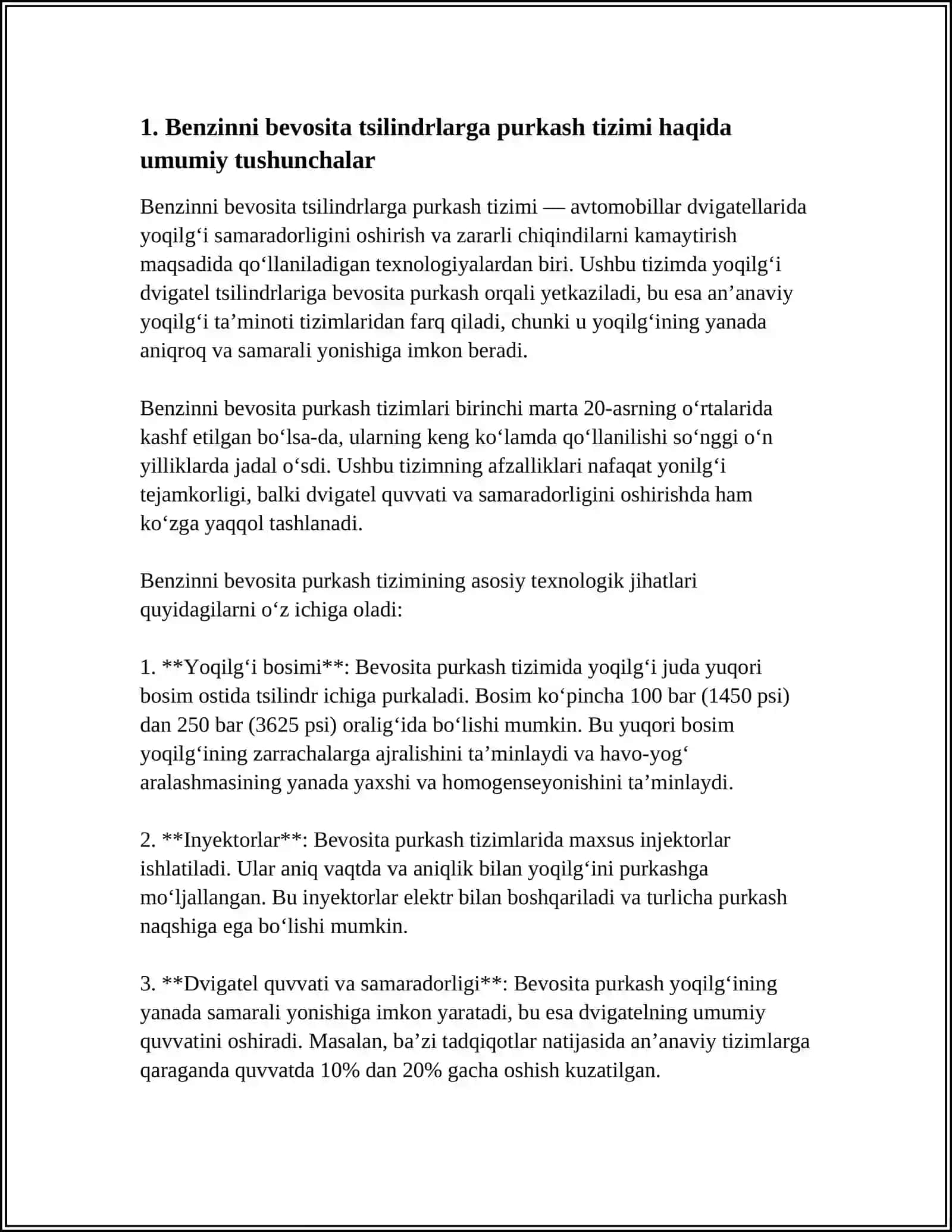 BENZINNI BEVOSITA TSILINDRLARGA PURKASH TIZIMI 4