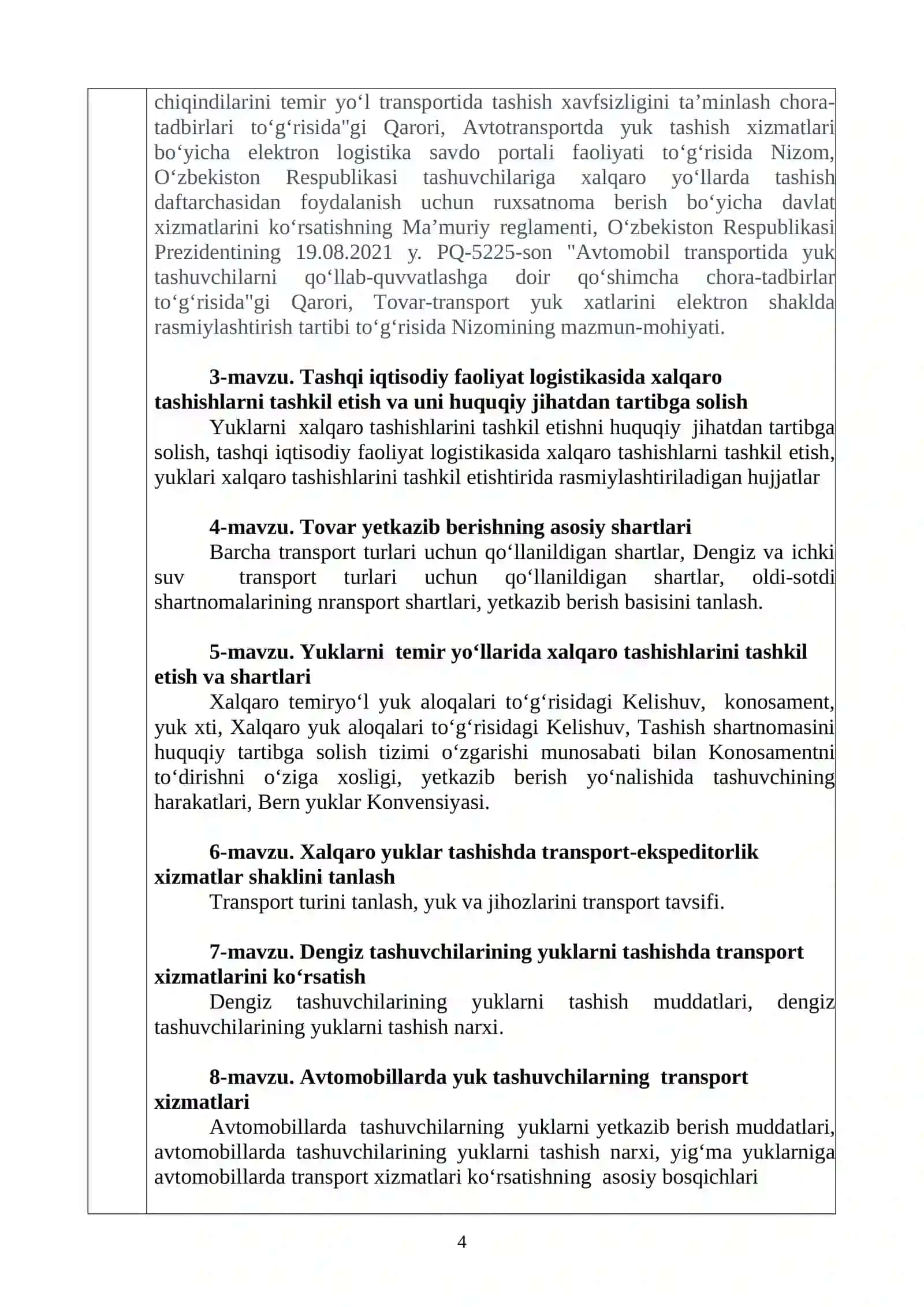 Yuk tashuvchilarni tashkil etish va boshqarish 4