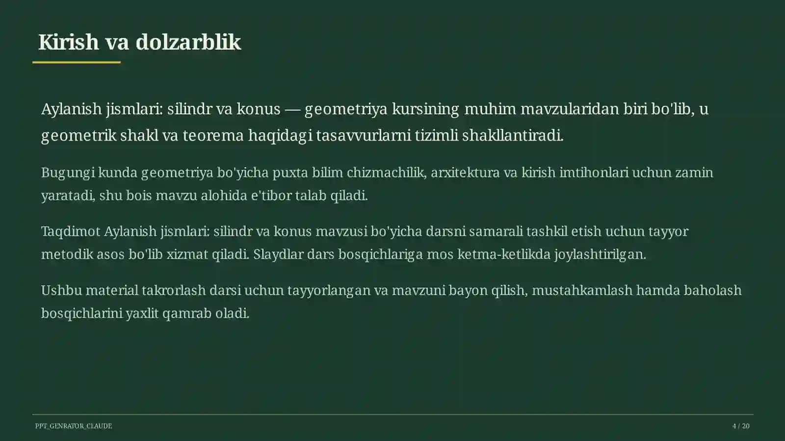 Aylanish jismlari: silindr va konus (11-sinf) 4