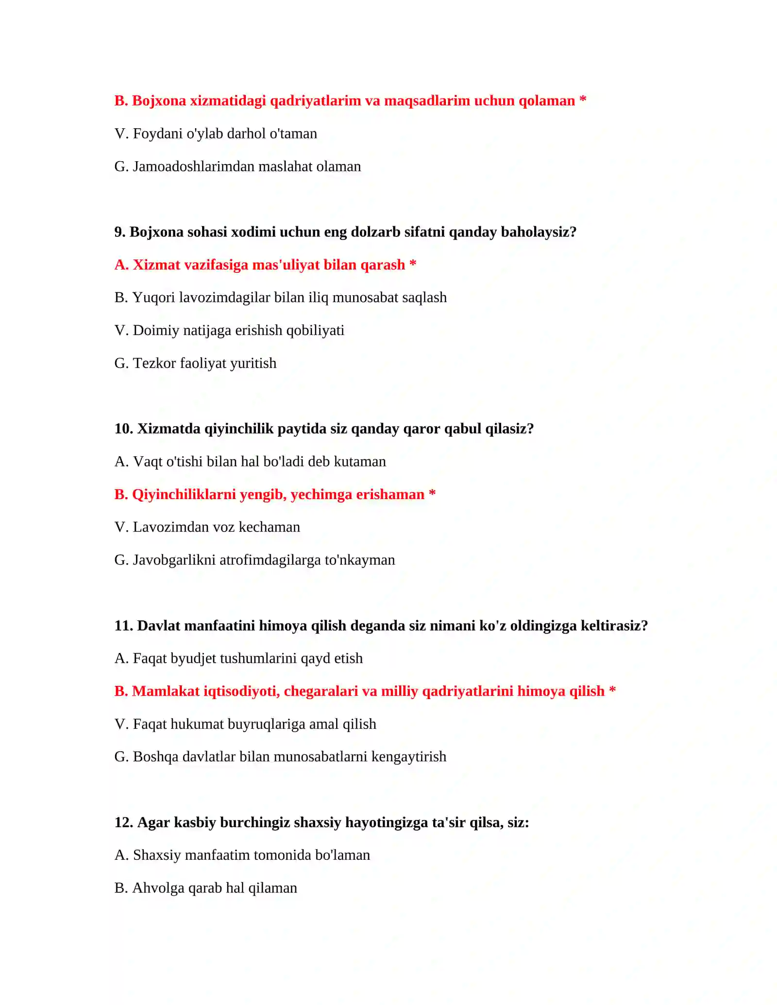 Bojxona siyosati test savollari 4