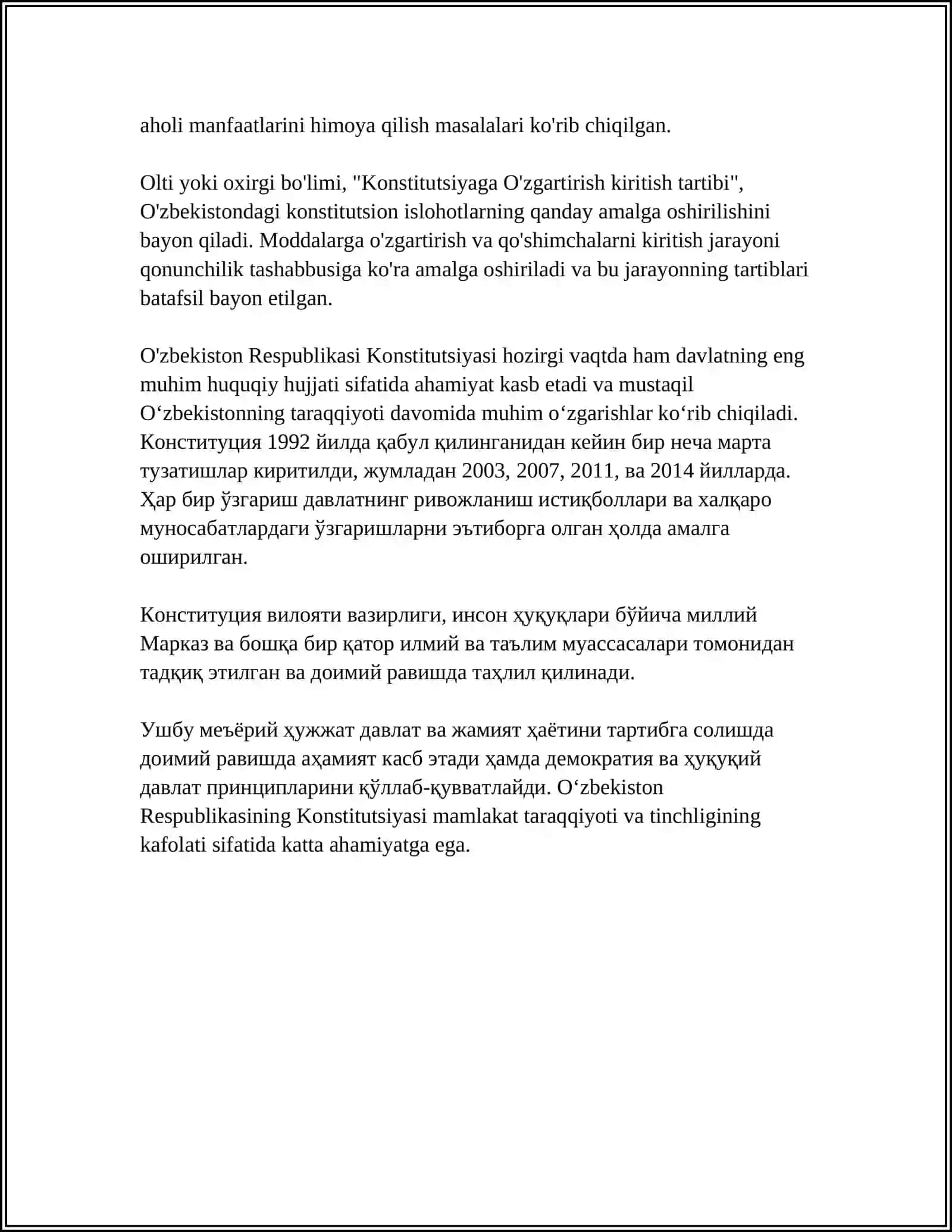 MUSTAQIL O’ZBEKISTON DAVLATI VA HUQUQI. O’ZBEKISTON RESPUBLIKASIDA HUQUQIY DAVLAT VA FUQAROLIK JAMIYATINING SHAKLLANISHI 4