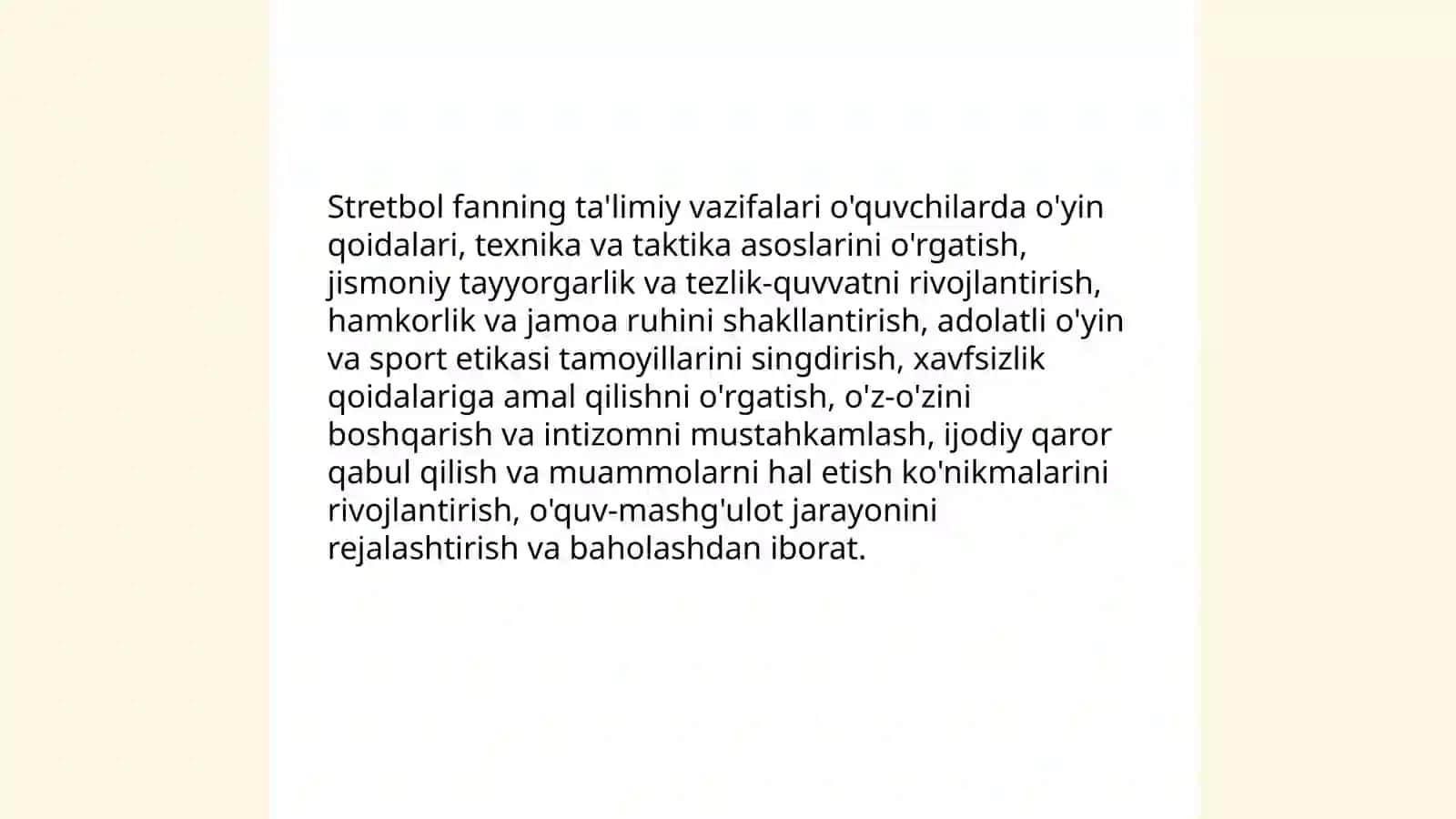 Stretbol Fanning maqsadi va vazifalari 4