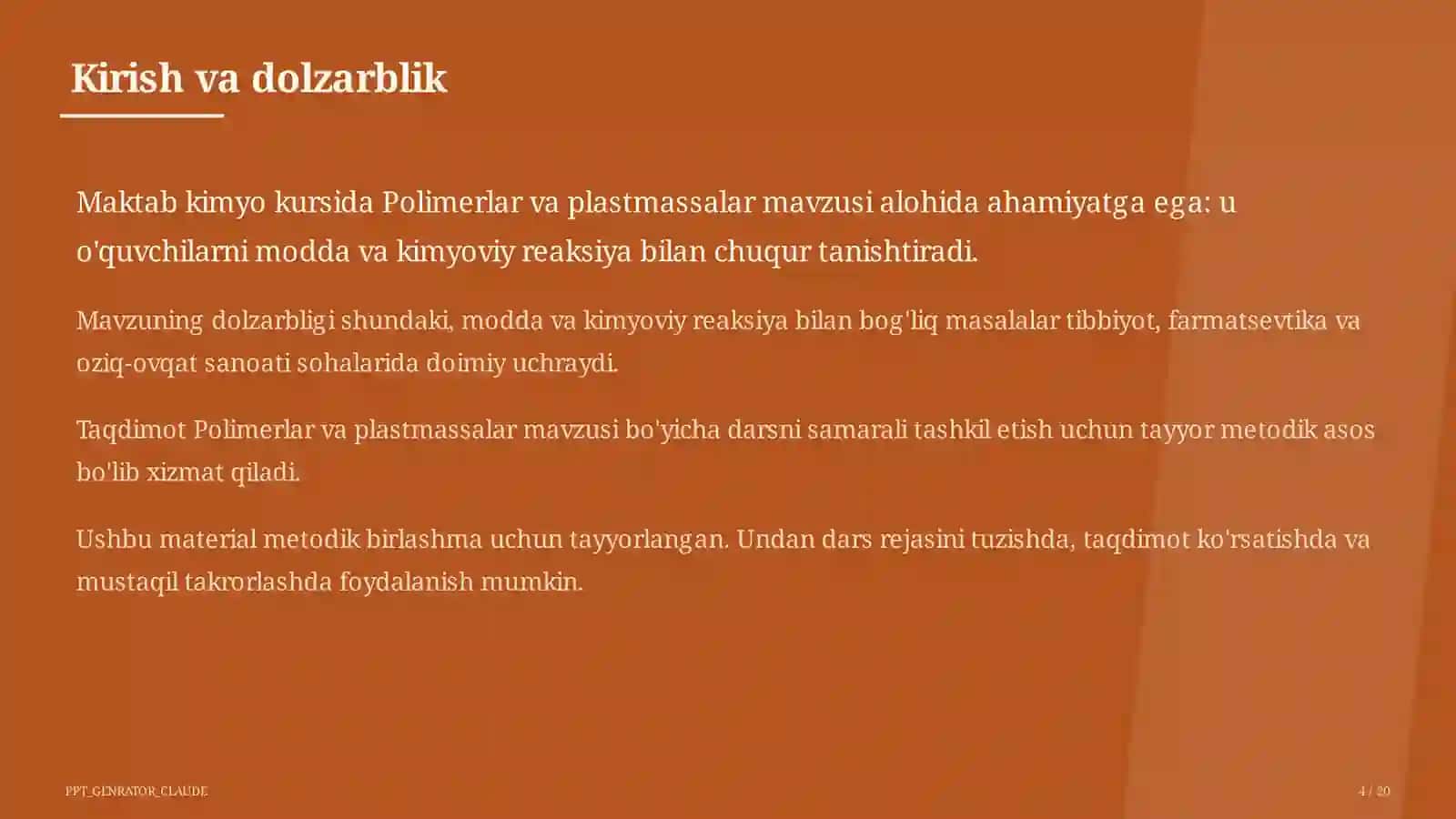 Polimerlar va plastmassalar (11-sinf) 1