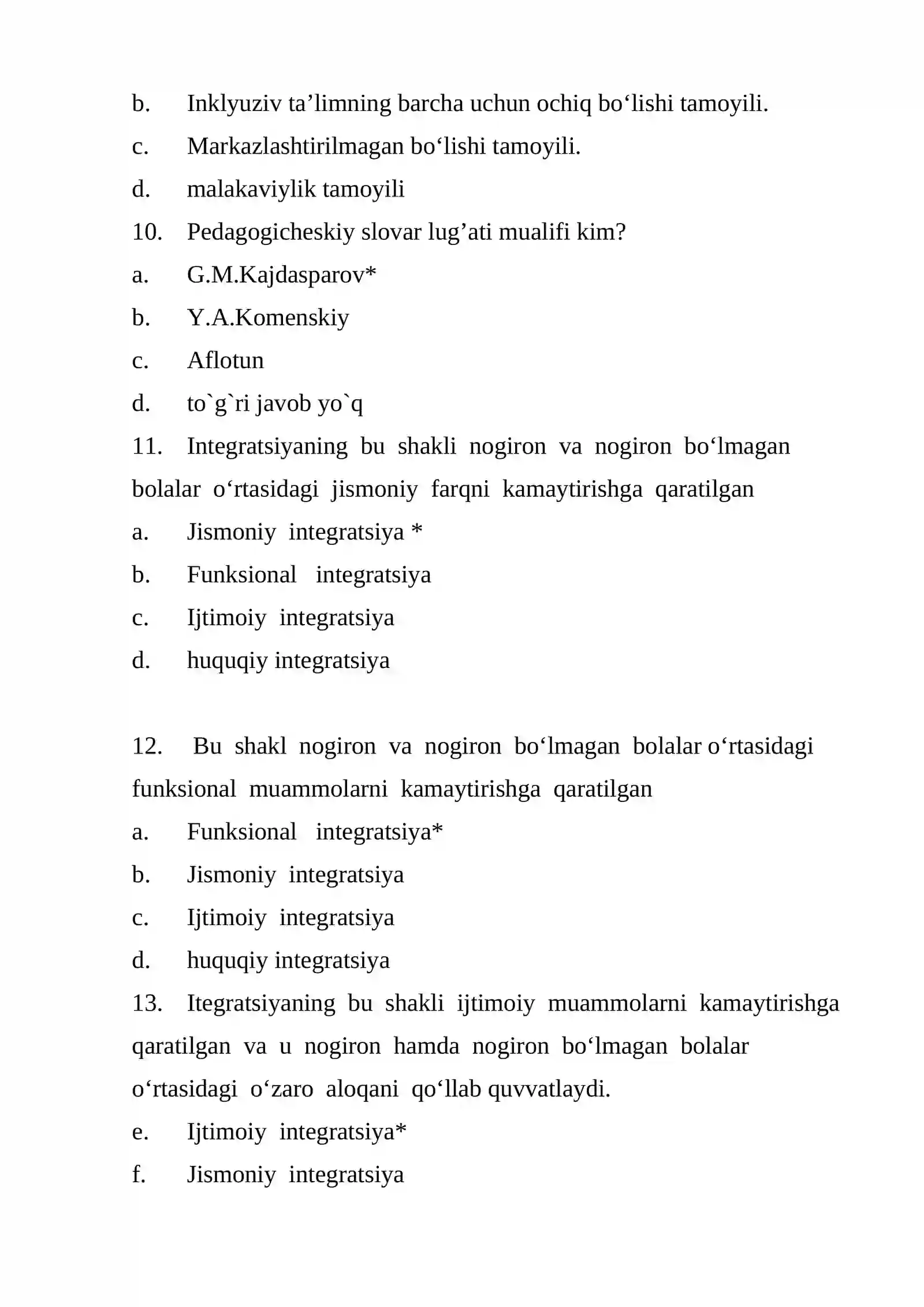 INKLYUZIV TA’LIM FANIDAN TESTLAR 4