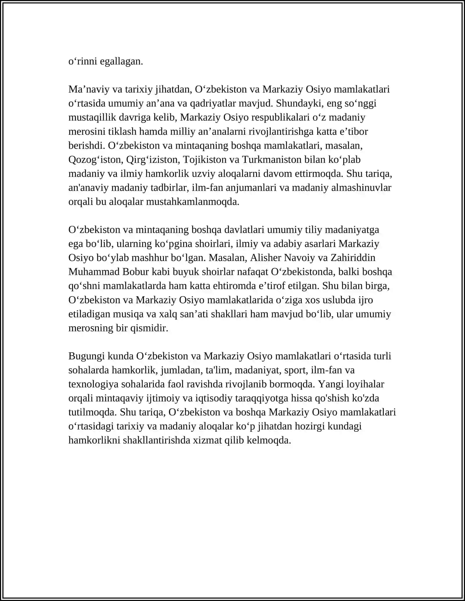 MARKAZIY OSIYO MAMLAKATLARI BILAN UZBEKISTAN MUNOSABATLARI 4