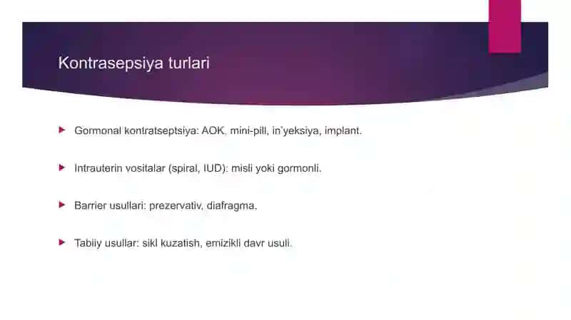 Reproduktiv salomatlik. Maslahatlash asoslari. Reproduktiv salomatligini saqlash choralari 4