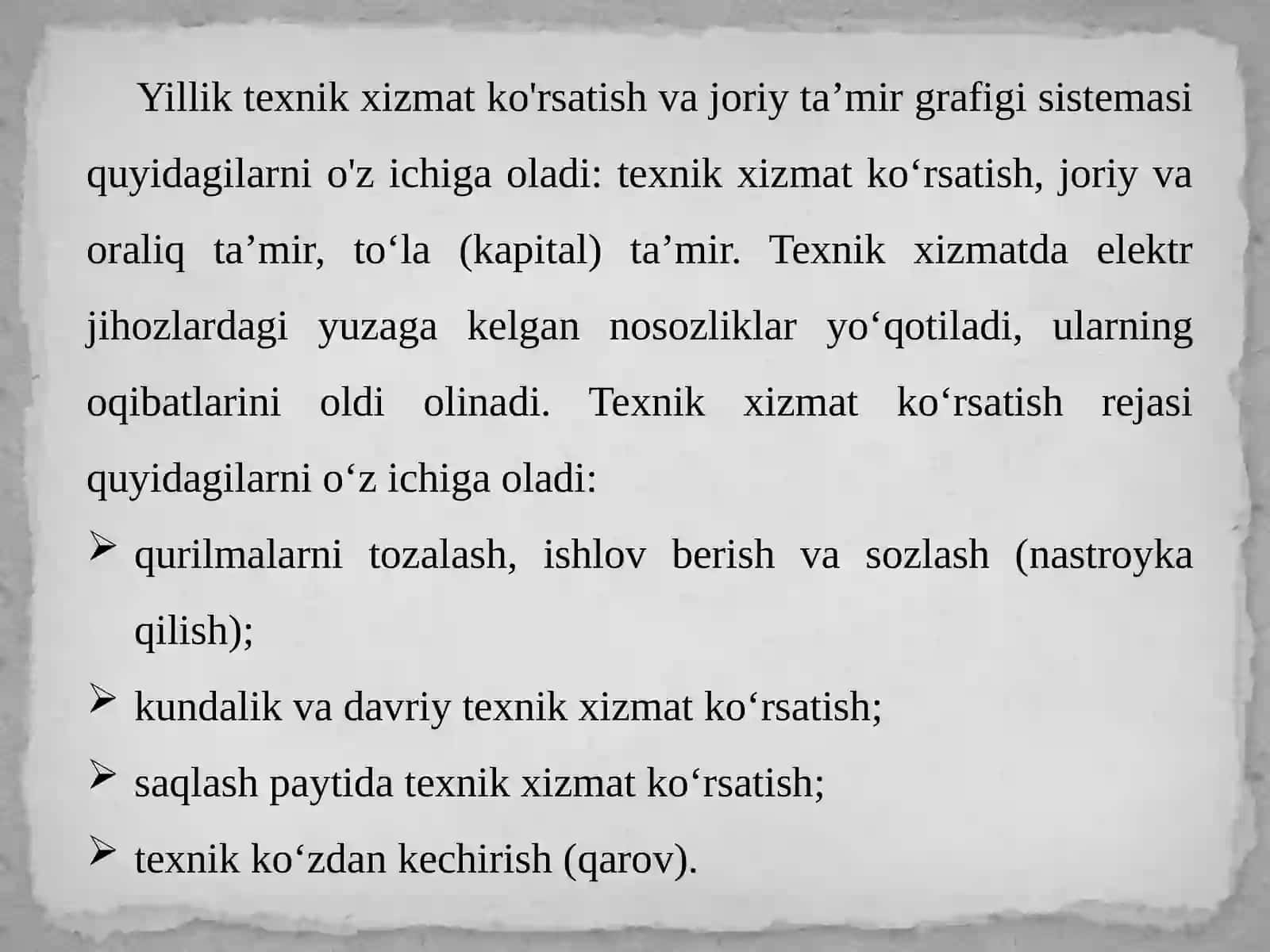 NO‘AvaAtexnikxizmati,ta’mirlashtexnologiyasivatashkilqilish 4