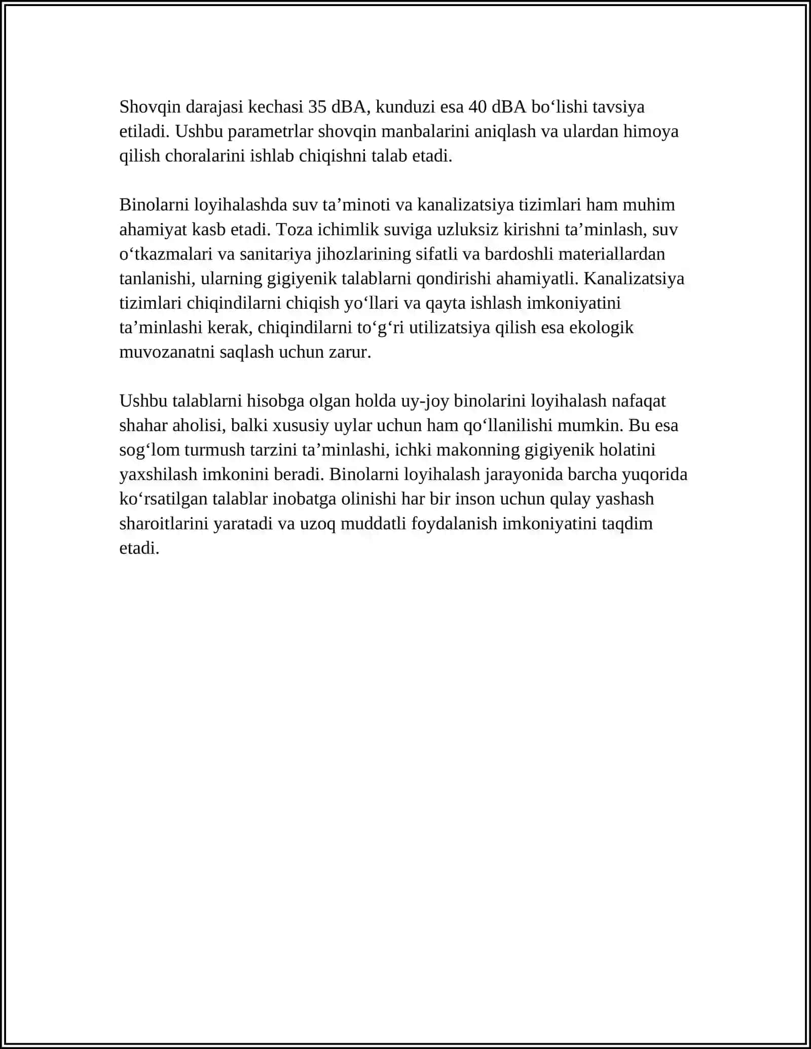 SANITARIYA-GIGIYENA TALABLARINI HISOB OLGAN HOLDA LOYIHALASH 4