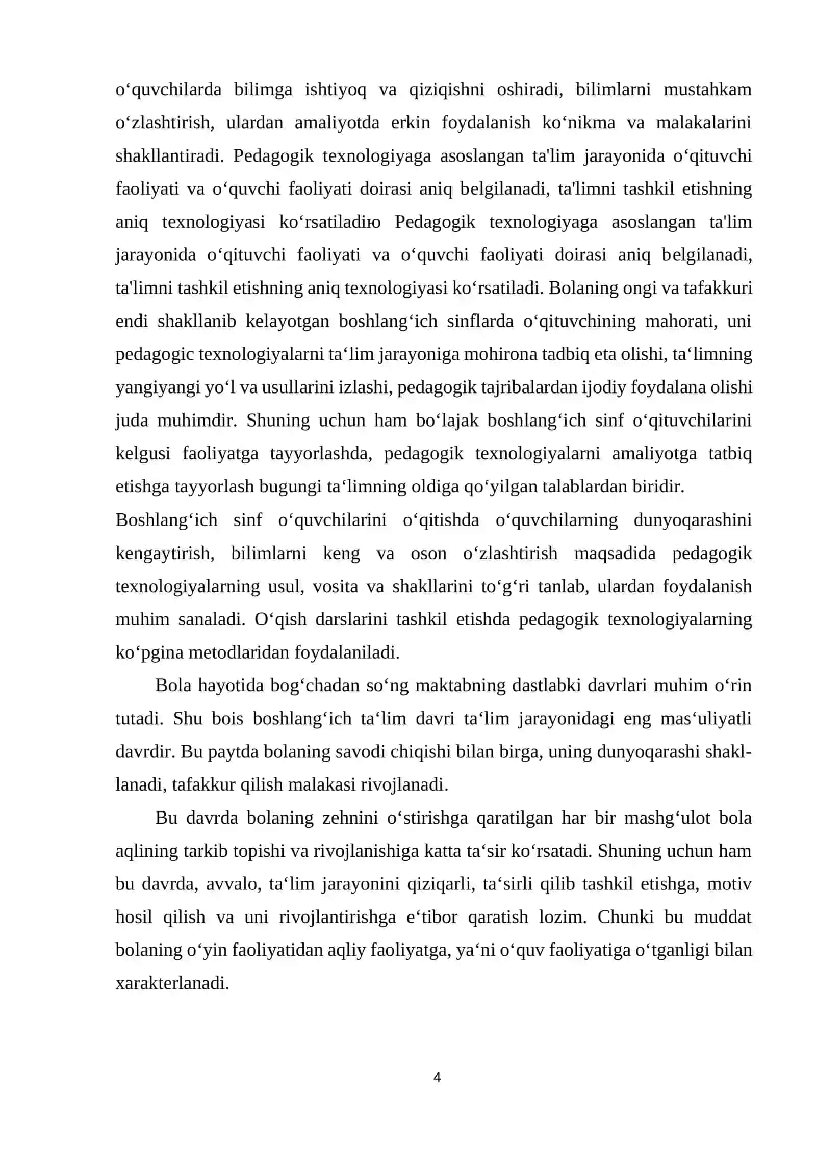 To’rtinchi sinfda matematekadan sodda masalalar  va ularni yechishga o’rgatish metodikasi KURS ISHI 4