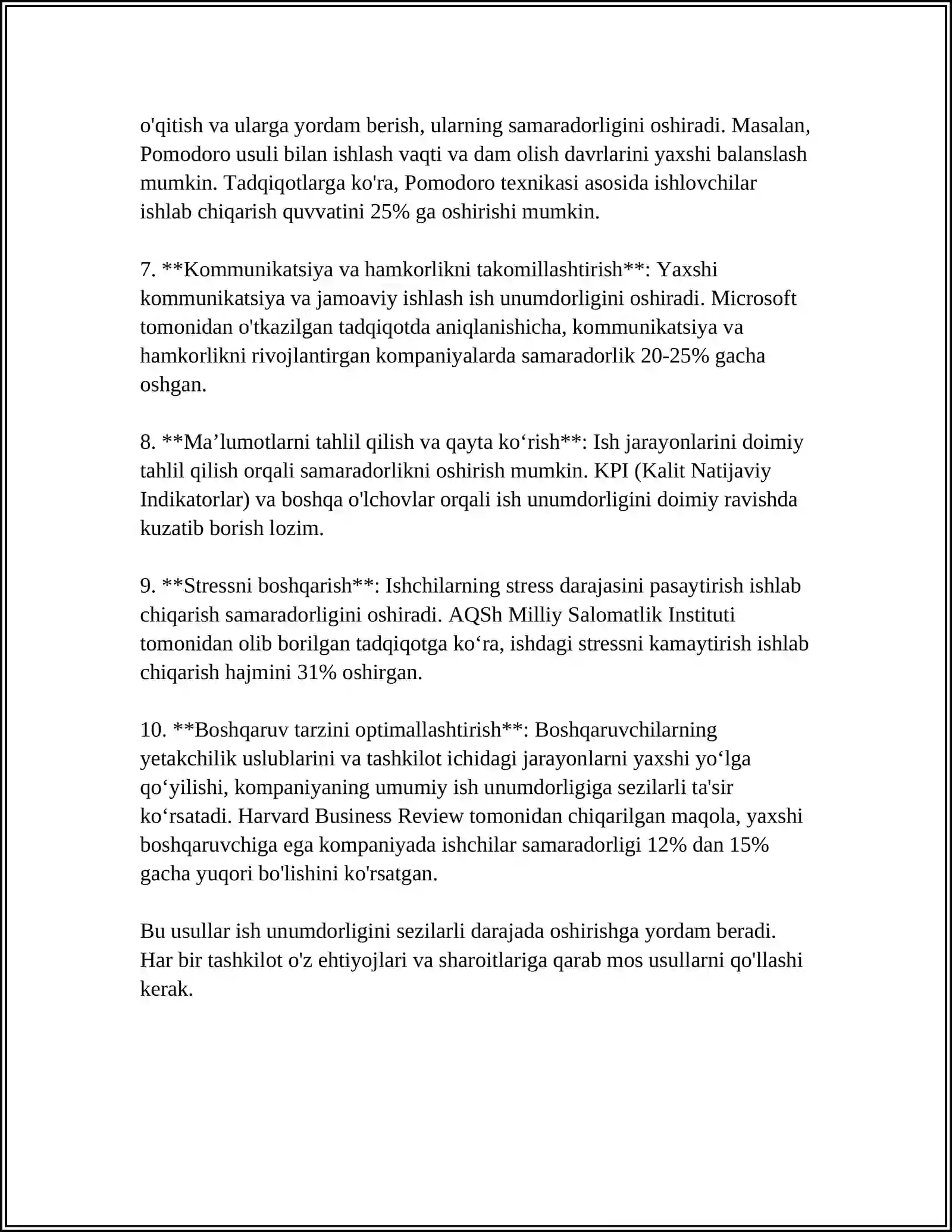 MEHNAT UNUMDORLIGI VA HOSILDORLIK, OʻRTACHA MIQDORLAR.FOIZGA DOIR IQTISODIY MAZMUNDAGI ARALASH MASALALAR 4