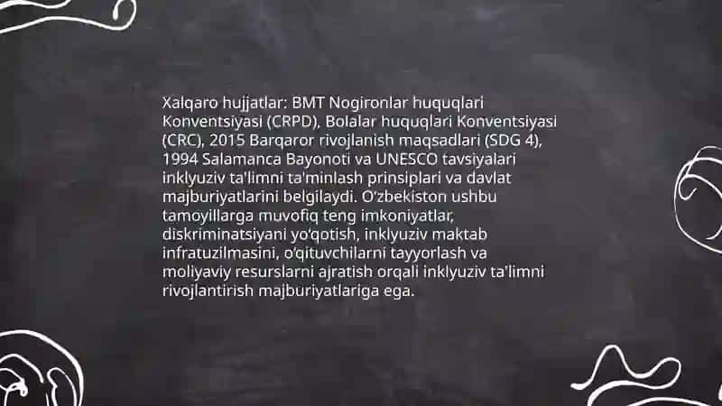 O'zbekistonda inklyuziv ta'limni rivojlantirish konsepsiyasi. Huquqiy masalalar 4