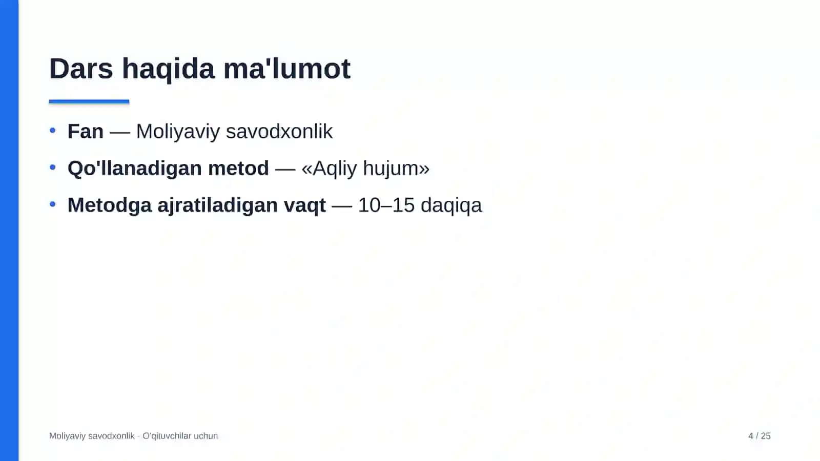 moliyaviy savodxonlik darslarida aqliy hujum metodidan foydalanish 3850 4