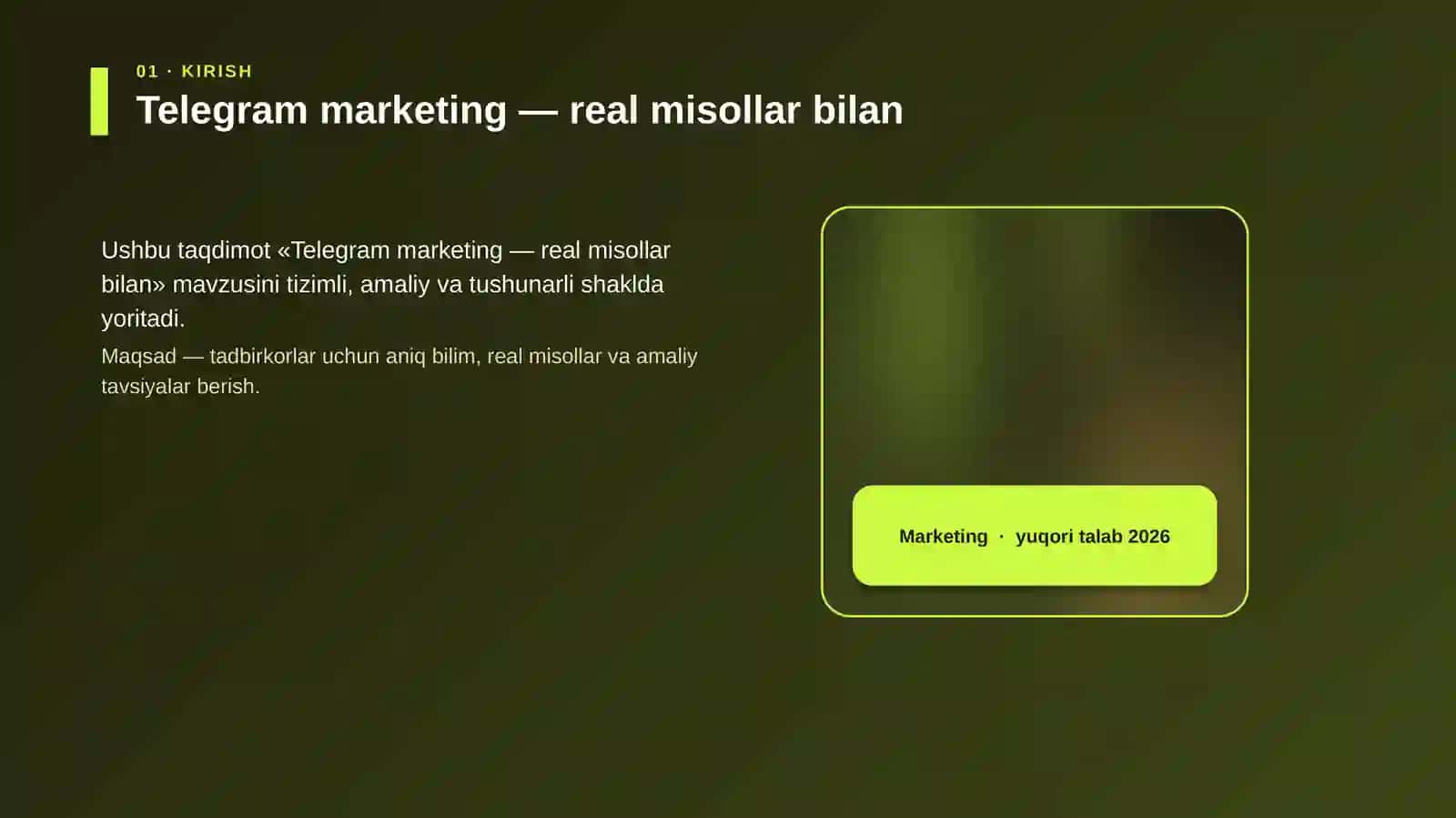 Telegram marketing — real misollar bilan 4
