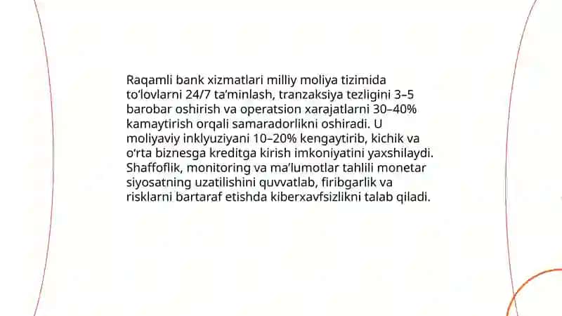 Raqamli bank xizmatlari va ularning milliy moliya tizimidagi oʻrni 4