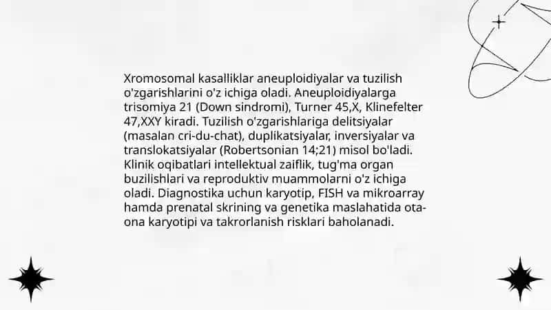 Irsiy kasalliklar: xromosoma va gen kasalliklari. Tibbiy genetik maslahat 4