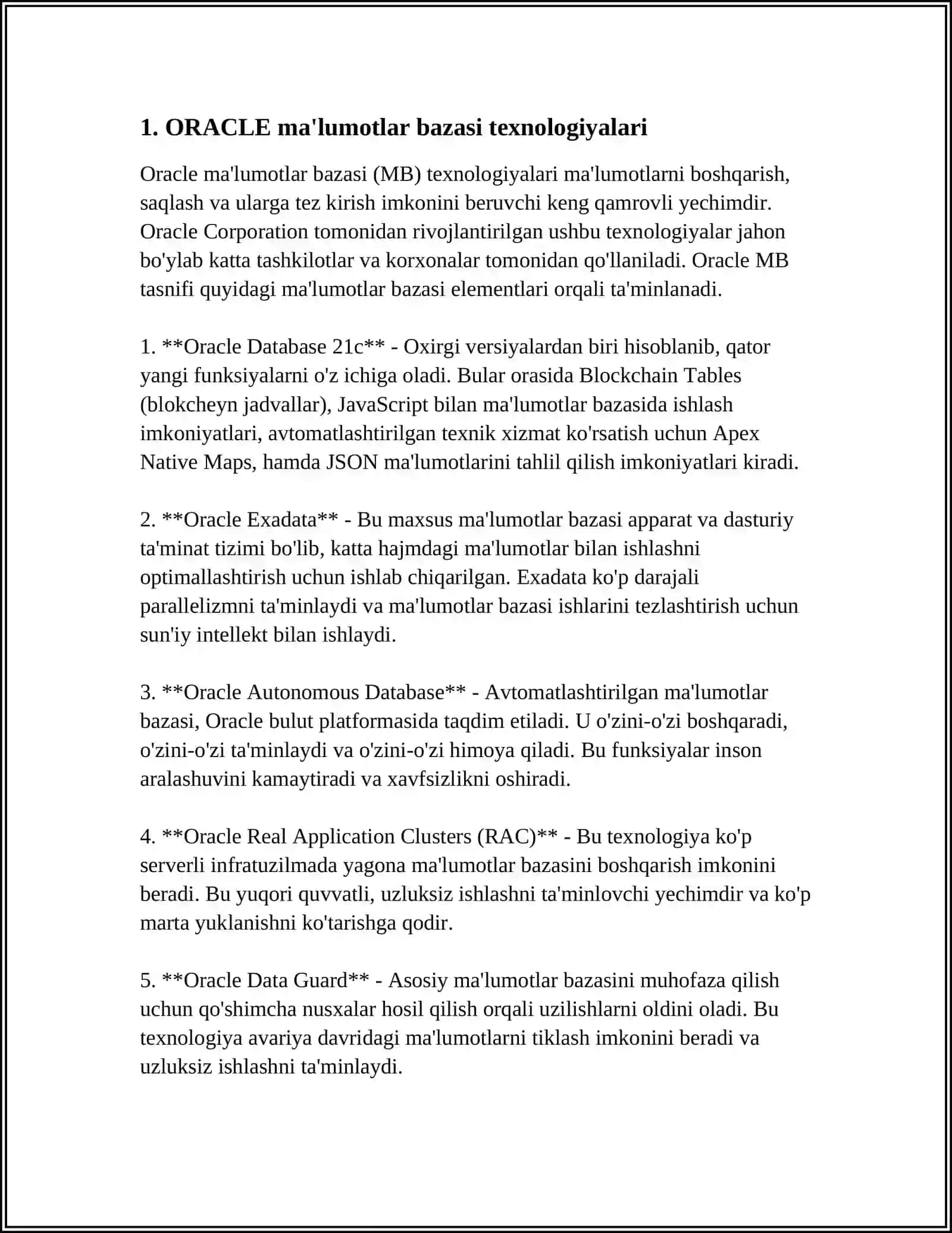 ORACLE VA CLIPPER TARMOK MBBT BANK SOXADAGI MA’LUMOTLARNI KAYTA ISHLASHDA QO‘LLASH TEXNOLOGIYALARI 4