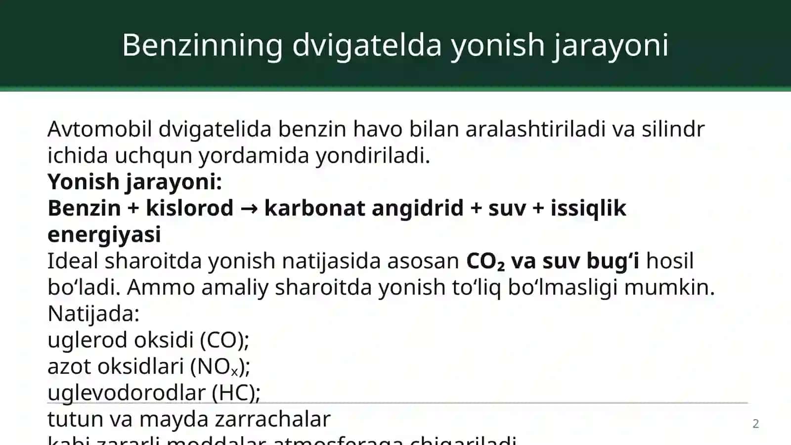 AVTOBENZINLARNING VA ULARNING DVIGATELDA YONISHINING ATROF-MUHITGA TA'SIRI 4