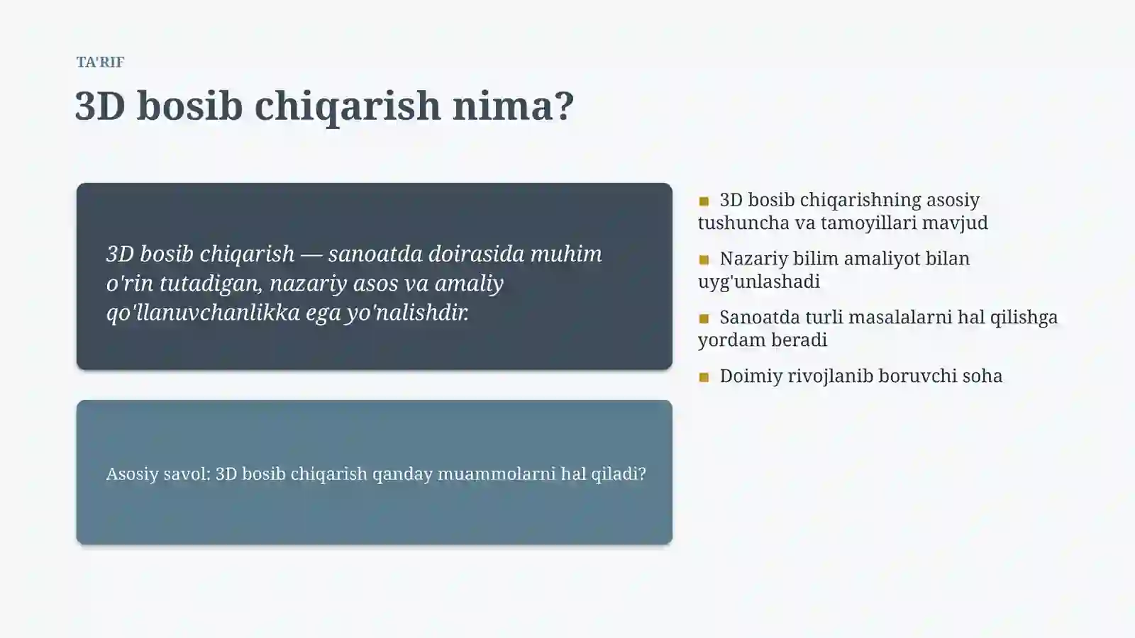 3D bosib chiqarish Metodlari va usullari 4