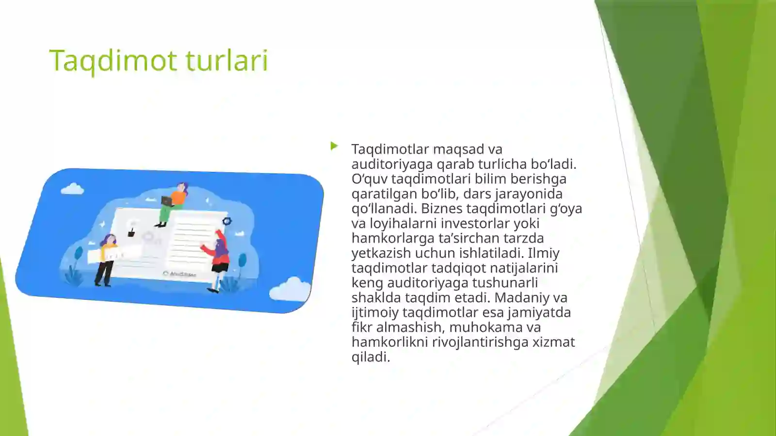 Taqdimot tayyorlash va taqdim etish usullari 4