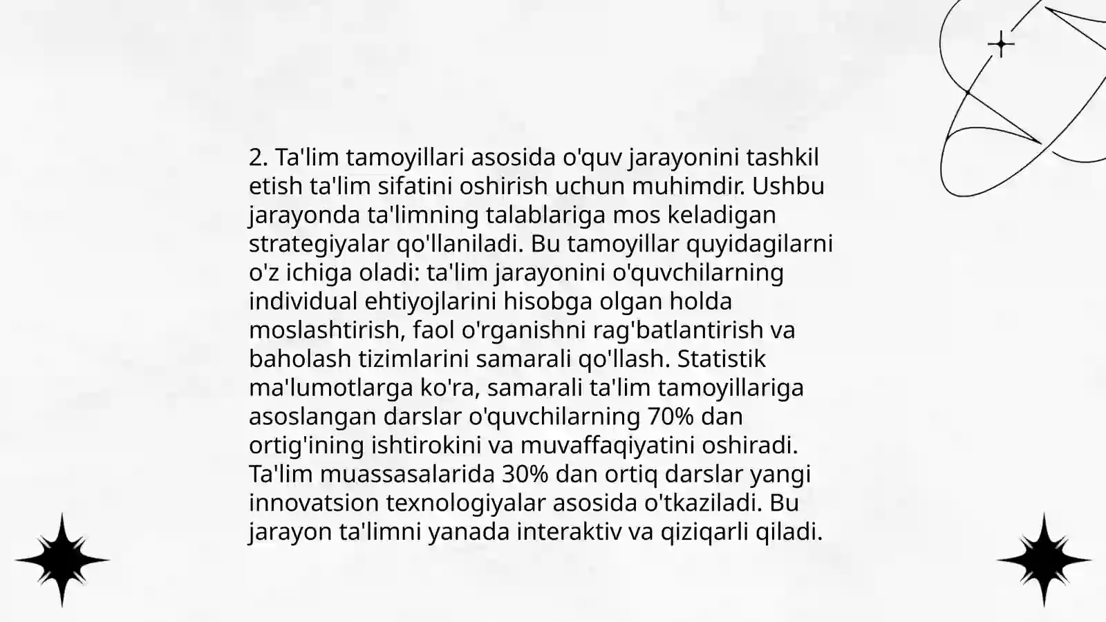 Ta'lim tamoyillari va o'quv qonuniyatlari o'rtasidagi aloqani ko'rsatish 4