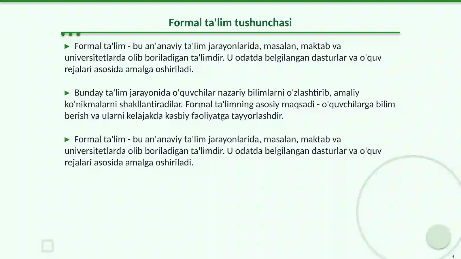 Formal ta'lim nazaryasiga Djon lokk 4