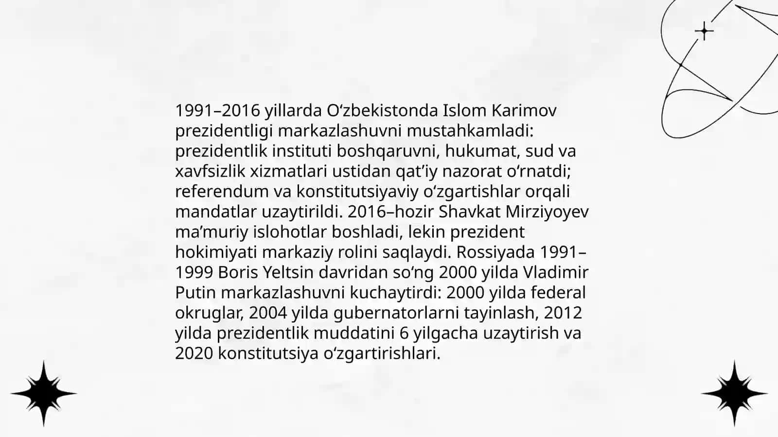 1991-yildan keyin O'zbekistonda va Rossiyada yuz bergan o'zgarishlar 4