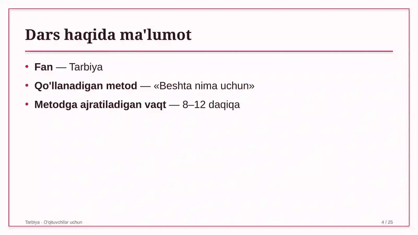 tarbiya darslarida beshta nima uchun metodidan foydalanish 4069 4