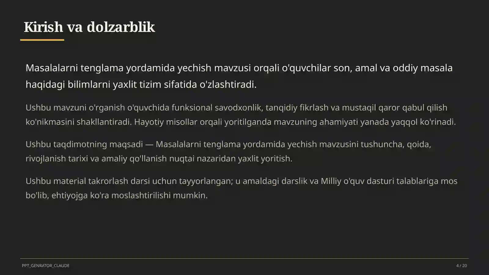 Masalalarni tenglama yordamida yechish (3-sinf) 4