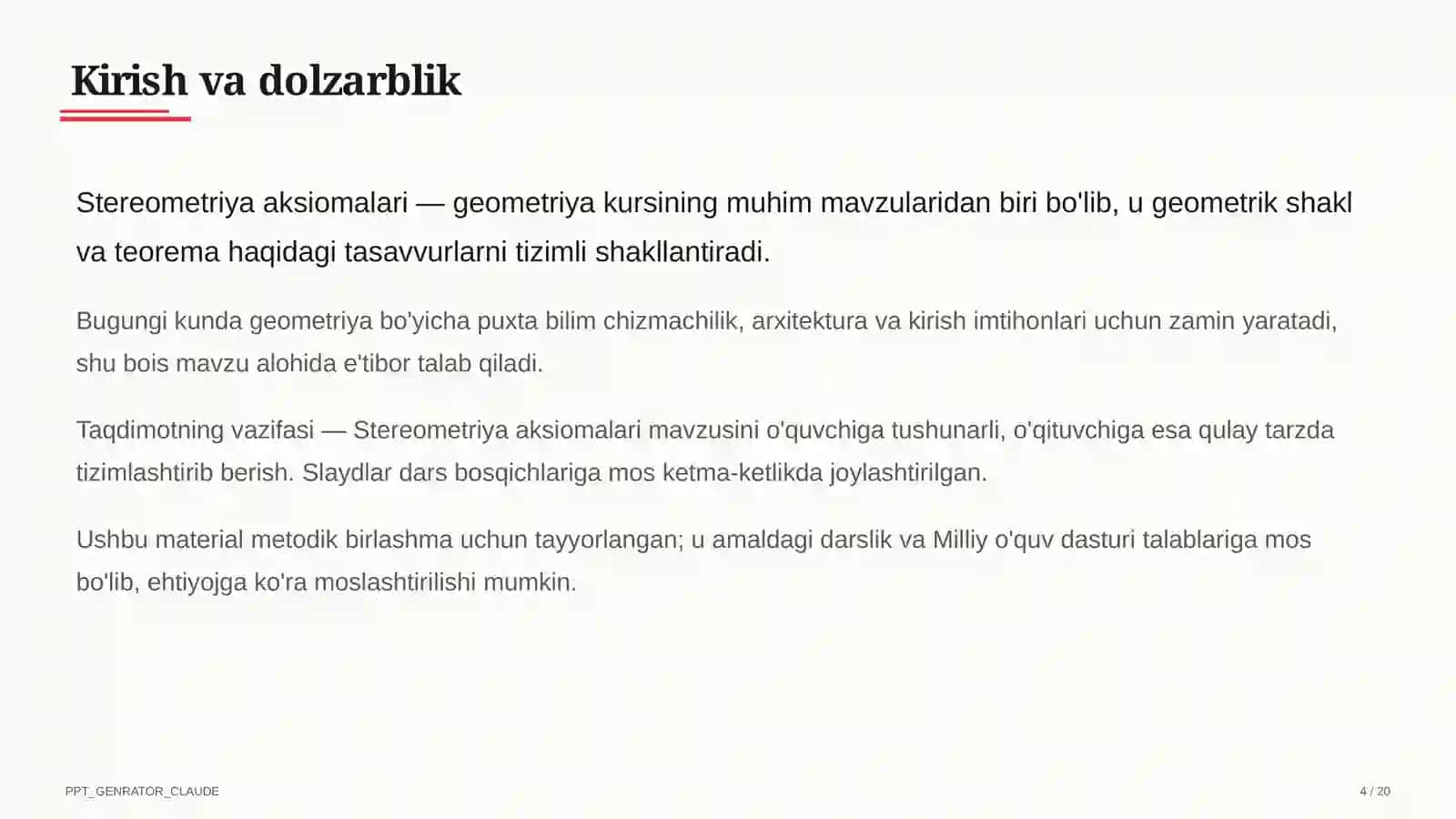 Stereometriya aksiomalari (10-sinf) 1