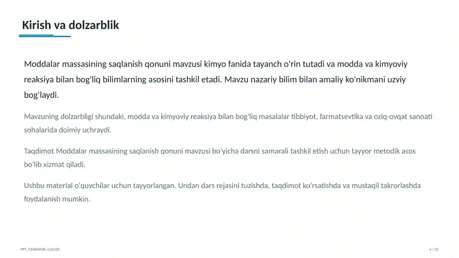 Moddalar massasining saqlanish qonuni (7-sinf) 4