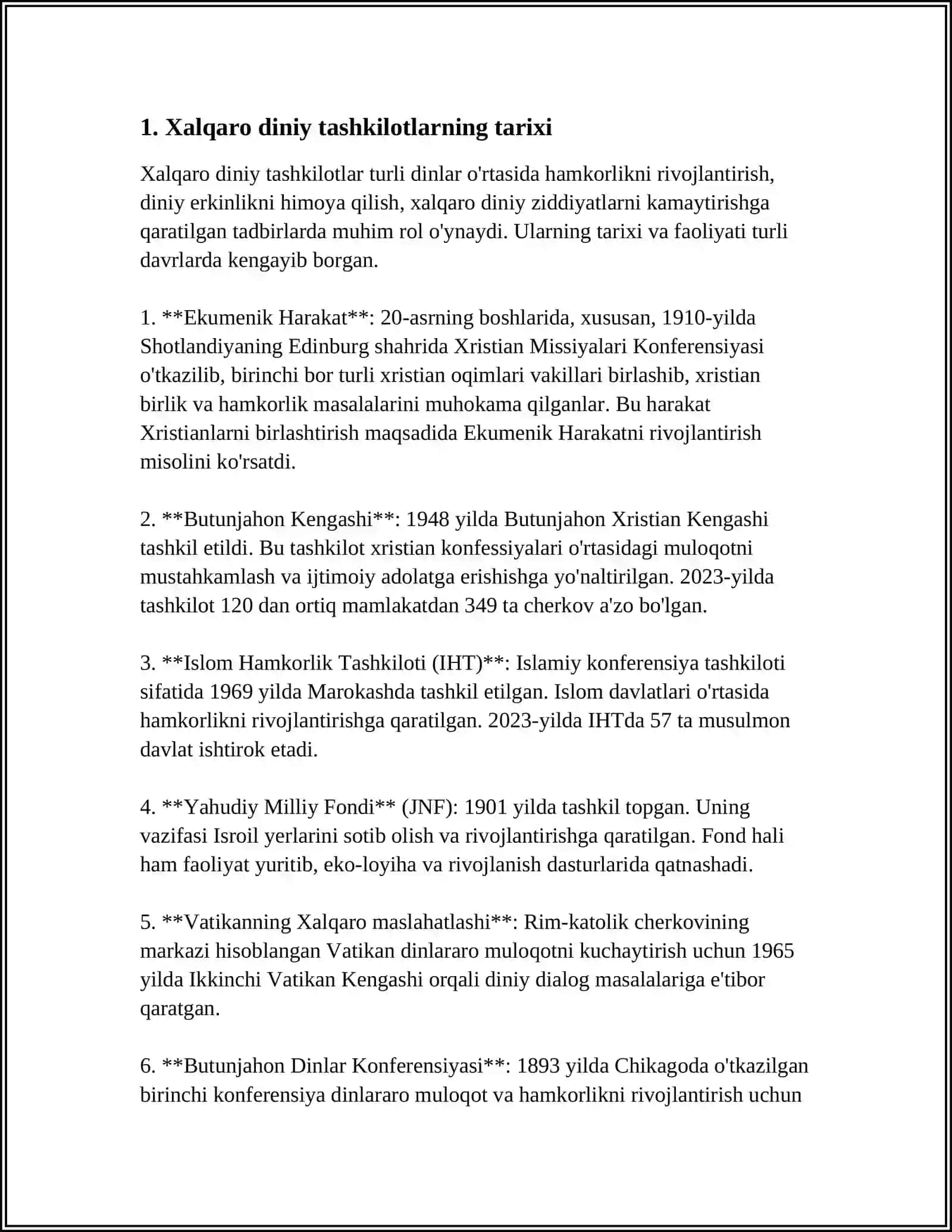 Xalqaro Diniy Tashkilotlar tarixi 4