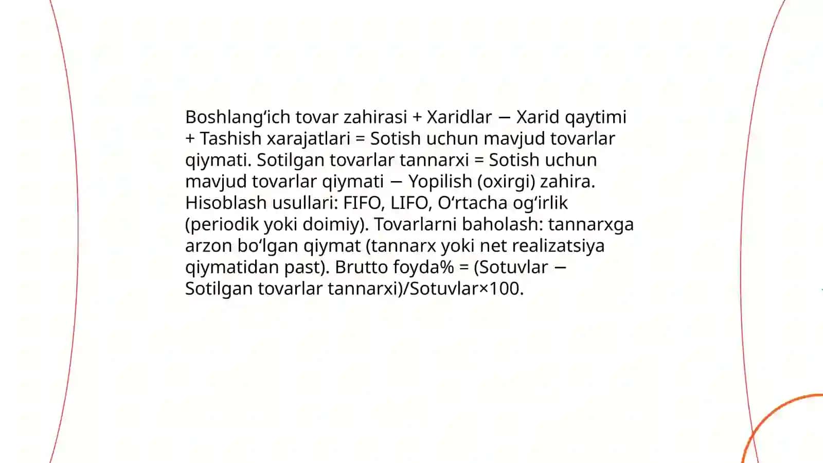 Savdo korxonalarida daromadlar, xarajatlar va yakuniy natijalar hisobining xususiyatlari 4