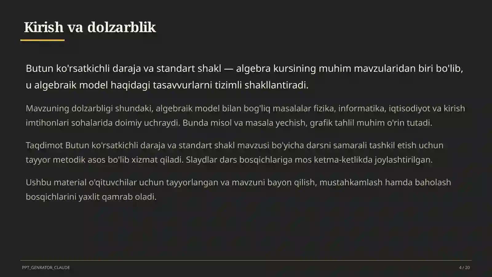 Butun ko'rsatkichli daraja va standart shakl (8-sinf) 4