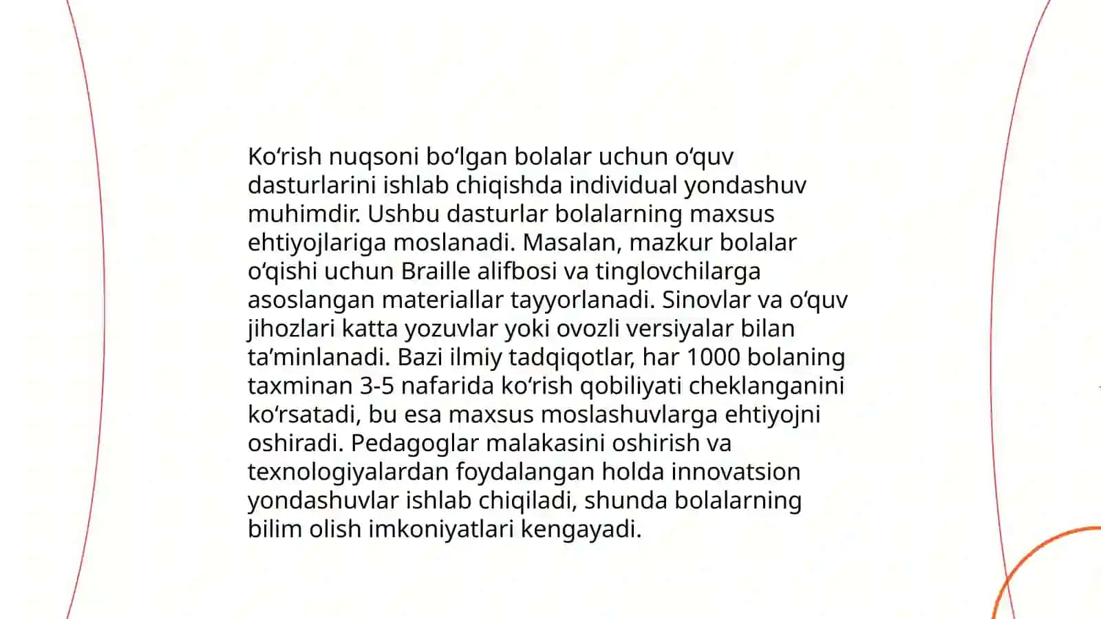 Ko'rishda nuqsoni bo'lgan bolalarda tarbiyaviy faoliyatni tashkil etish asoslari Muxtorova Orzigul 4