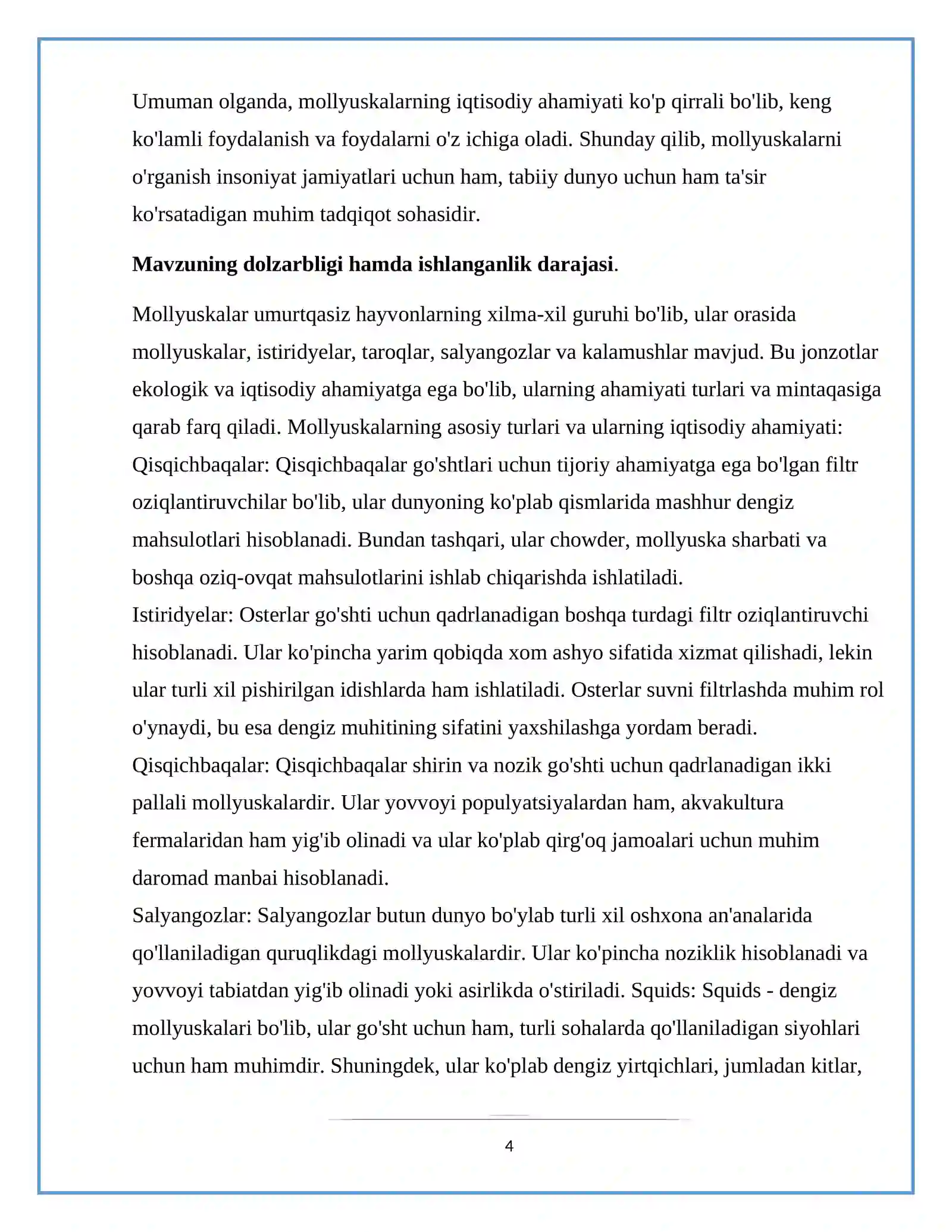Ovlanadigan mollyuskalar,asosiy turlarining iqtisodiy ahamiyati 4
