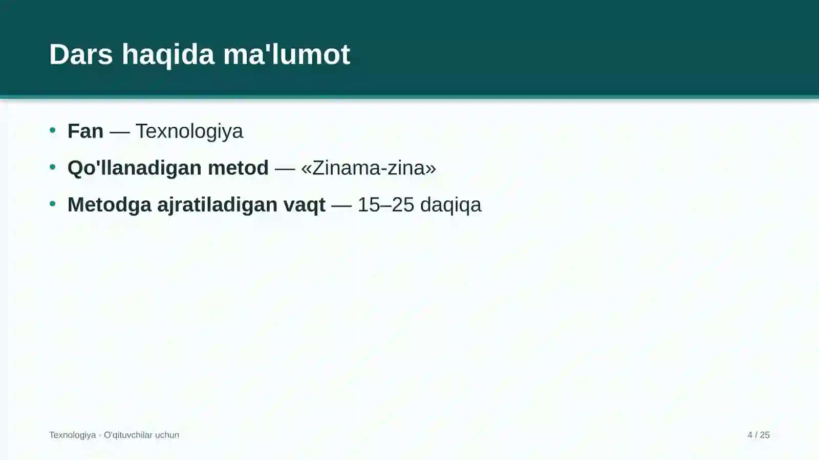 texnologiya darslarida zinama zina metodidan foydalanish 3767 4