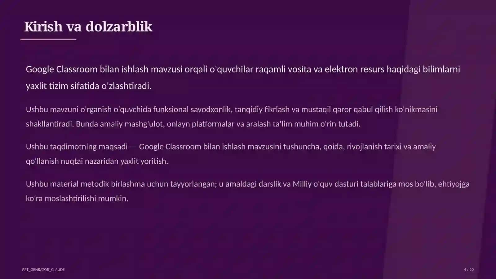 Dars rejasi 4