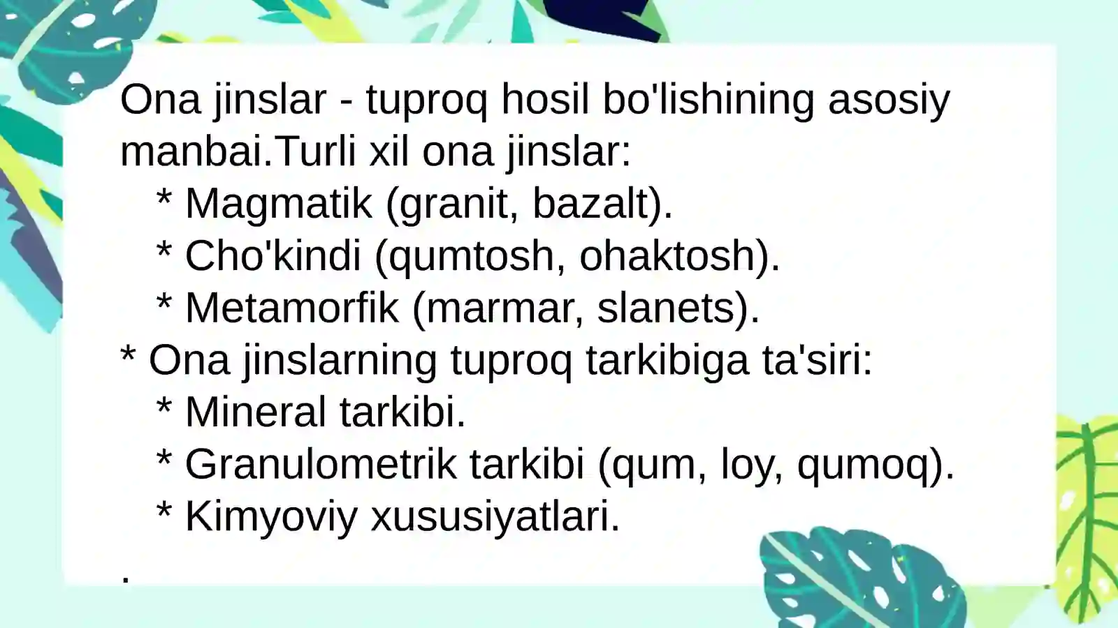 Tuproqni hosil qiluvchi omillar: gigiyenik nuqtai nazar. Tuproqning inson hayotidagi ahamiyati gigiyenik nuqtai nazardan roli 4