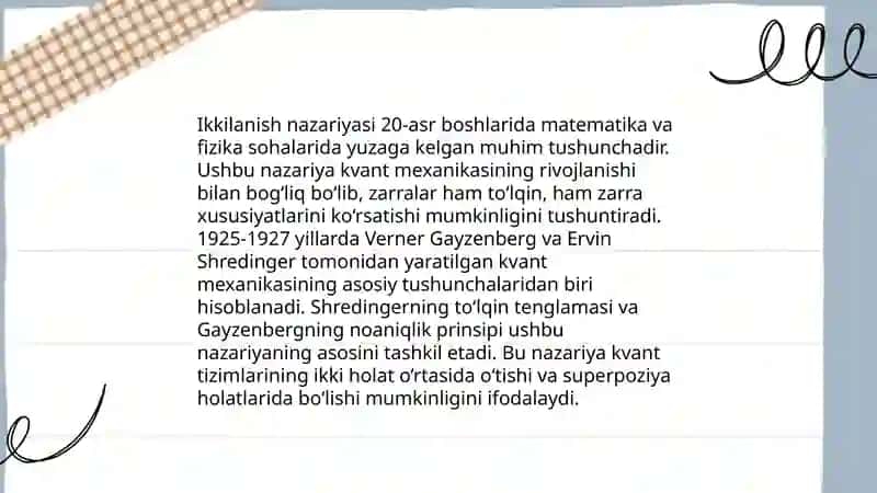ChPM da ikkilanish nazariyasi. Qoshma masalalarni qurish va yechish 4