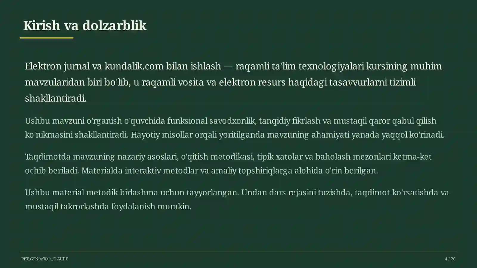 Dars rejasi 4