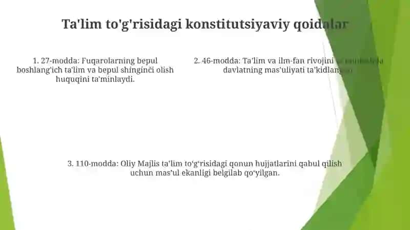 O'Zbekiston Respublikasi Ta'Lim Tizimi To'G'Risidagi Qonun 4