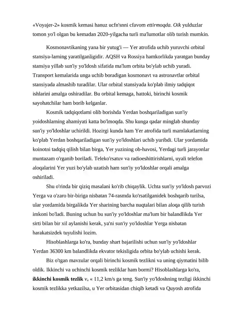 YERNING SUN'IY YO'LDOSHLARI. VAZNSIZLIK 4