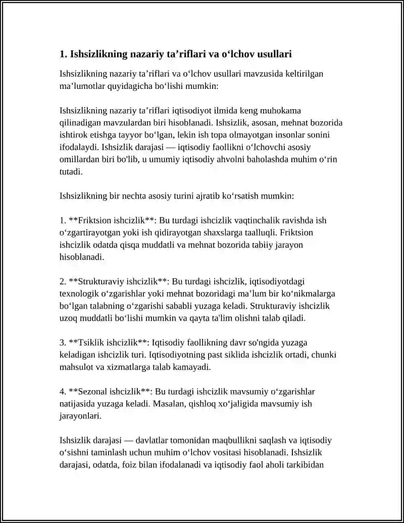 Ishsizlikning Kelib Chiqish Sabablari va Namoyon Boʻlish Shakllari 4