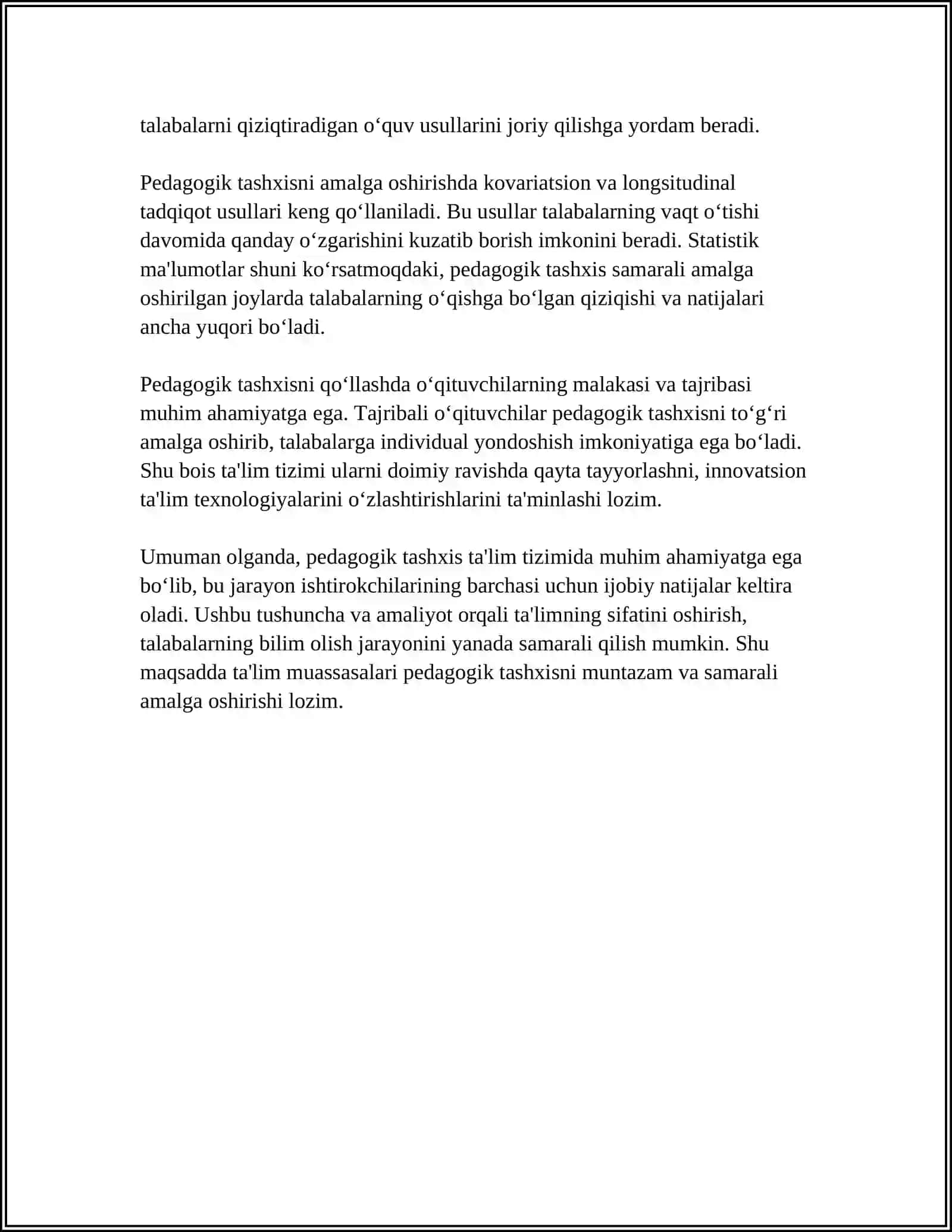 "PEDAGOGIK TASHXIS ASOSIDA O’QITUVCHINING KASBIY RIVOJLANISHINI TA’MINLASH USULLARI" 4