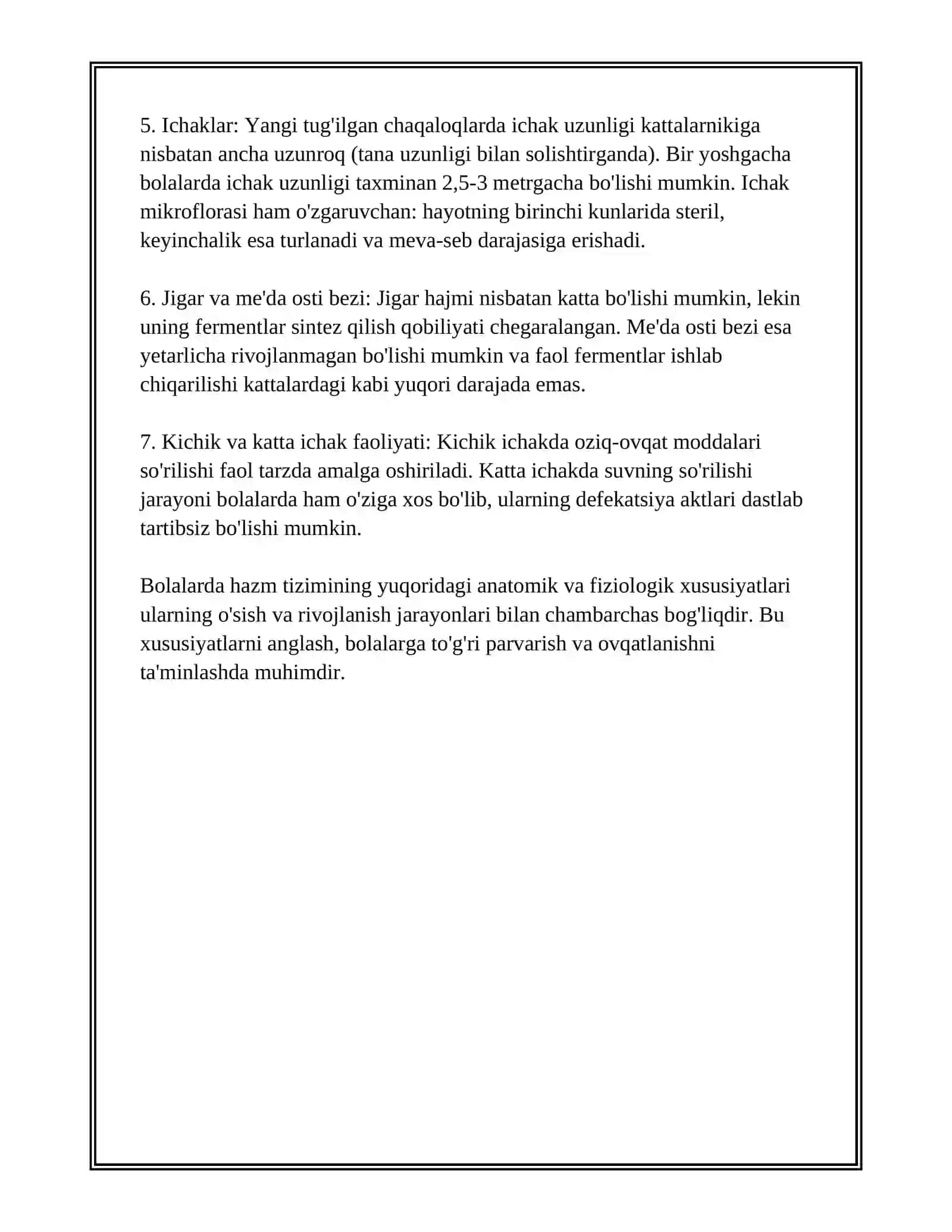 BOLALARDA HAZM TIZIMINING ANATOMIK-FIZIOLOGIK XUSUSIYATLARI 4