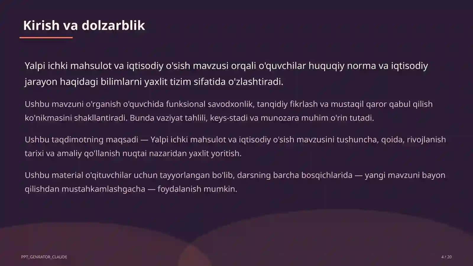 Yalpi ichki mahsulot va iqtisodiy o'sish (11-sinf) 4