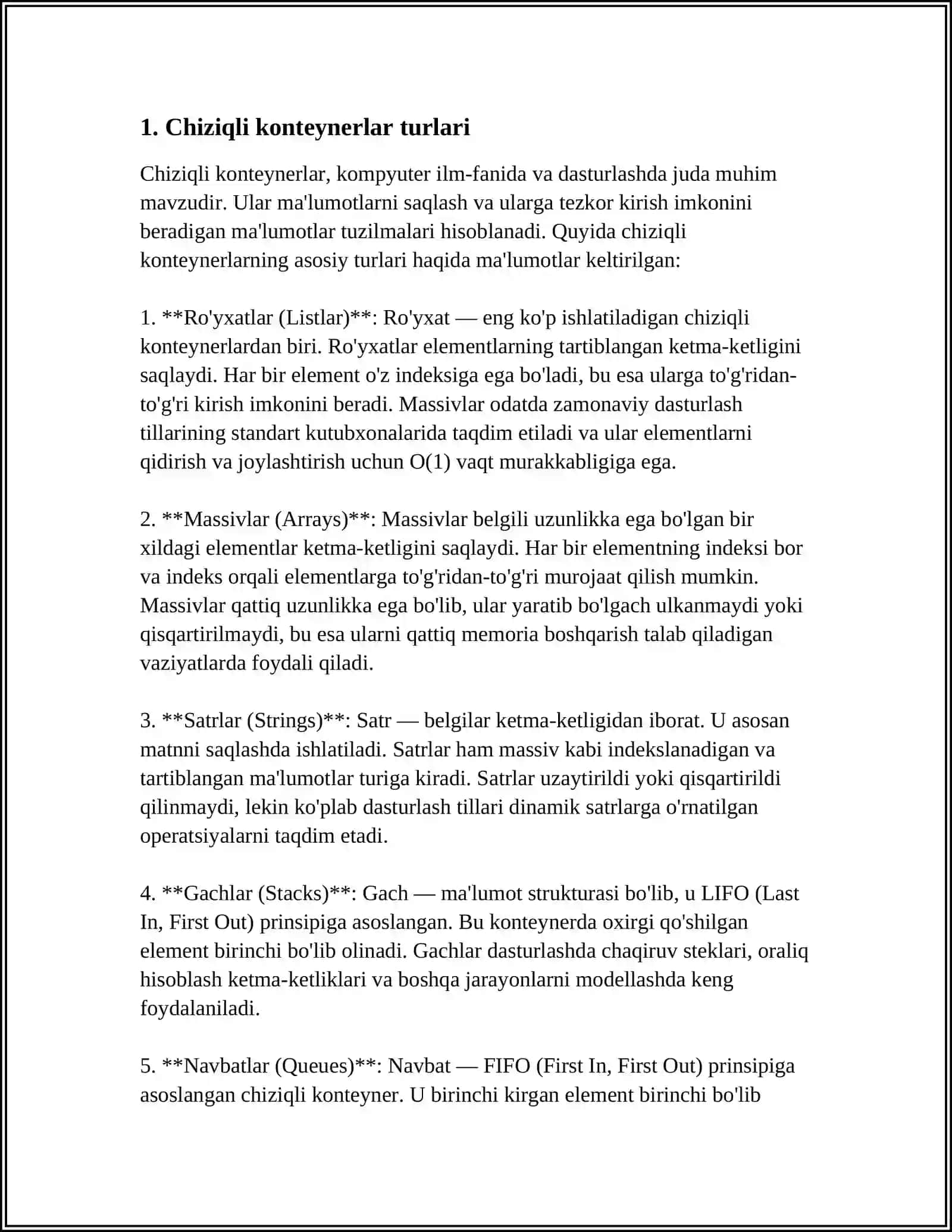 CHIZIQLAR KONTEYNERLAR(ARRAY,VECTOR,DEQUE,LIST,FORWARD_LIST) 4