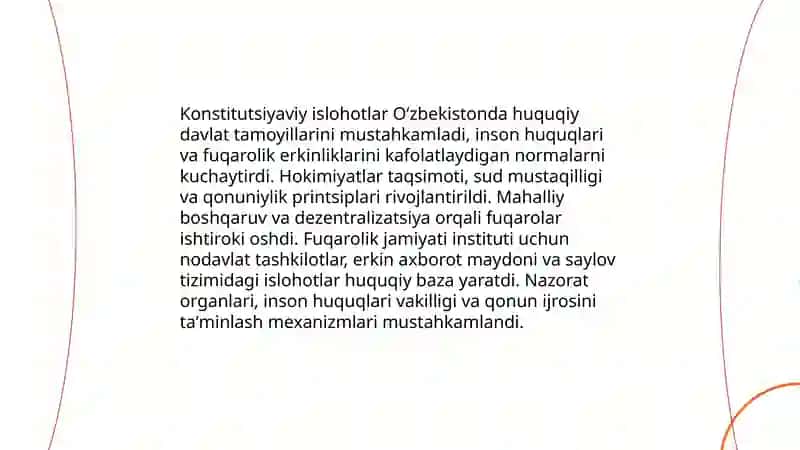 Oʻzbekistonda demokratik,fuqarolik jamiyati asoslarining shakllanishi, amalga oshirilgan siyosiy islohotlar 4