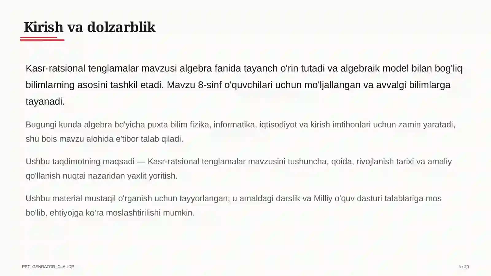 Kasr-ratsional tenglamalar (8-sinf) 4